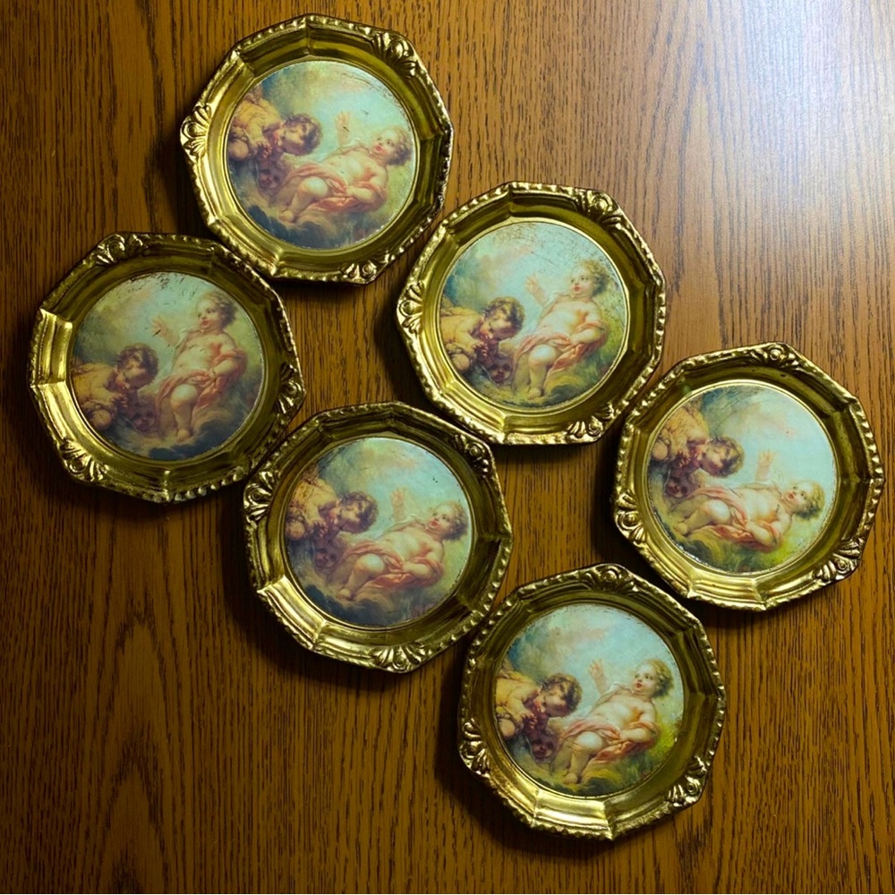 Vintage Italian Florentine Gilded Cherub Coasters